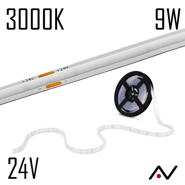Ruban 24V blanc chaud 3000K 9W COB