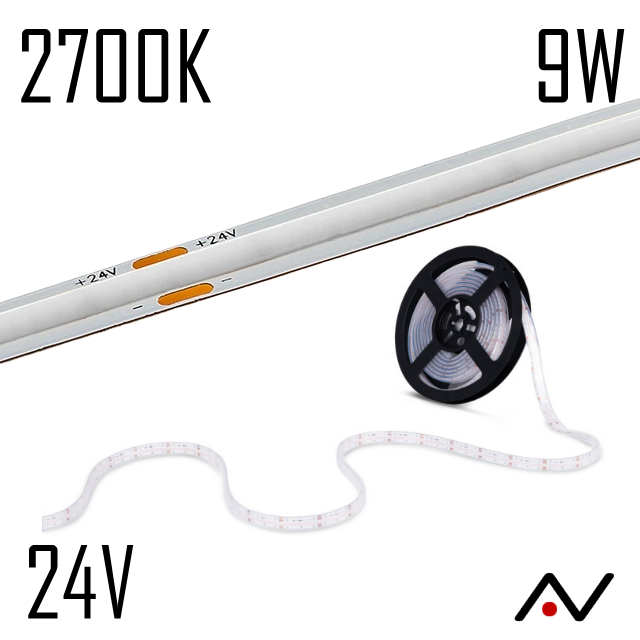 Ruban 24V blanc chaud 2700K 9W COB